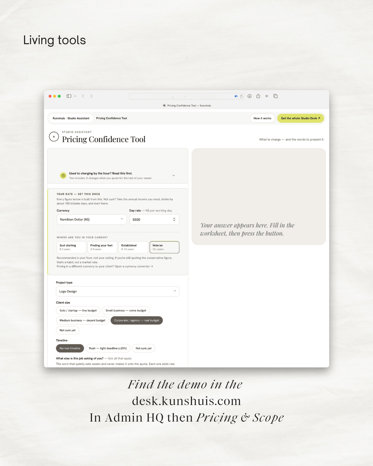 Pricing Confidence Tool – Price and Present Your Fee
