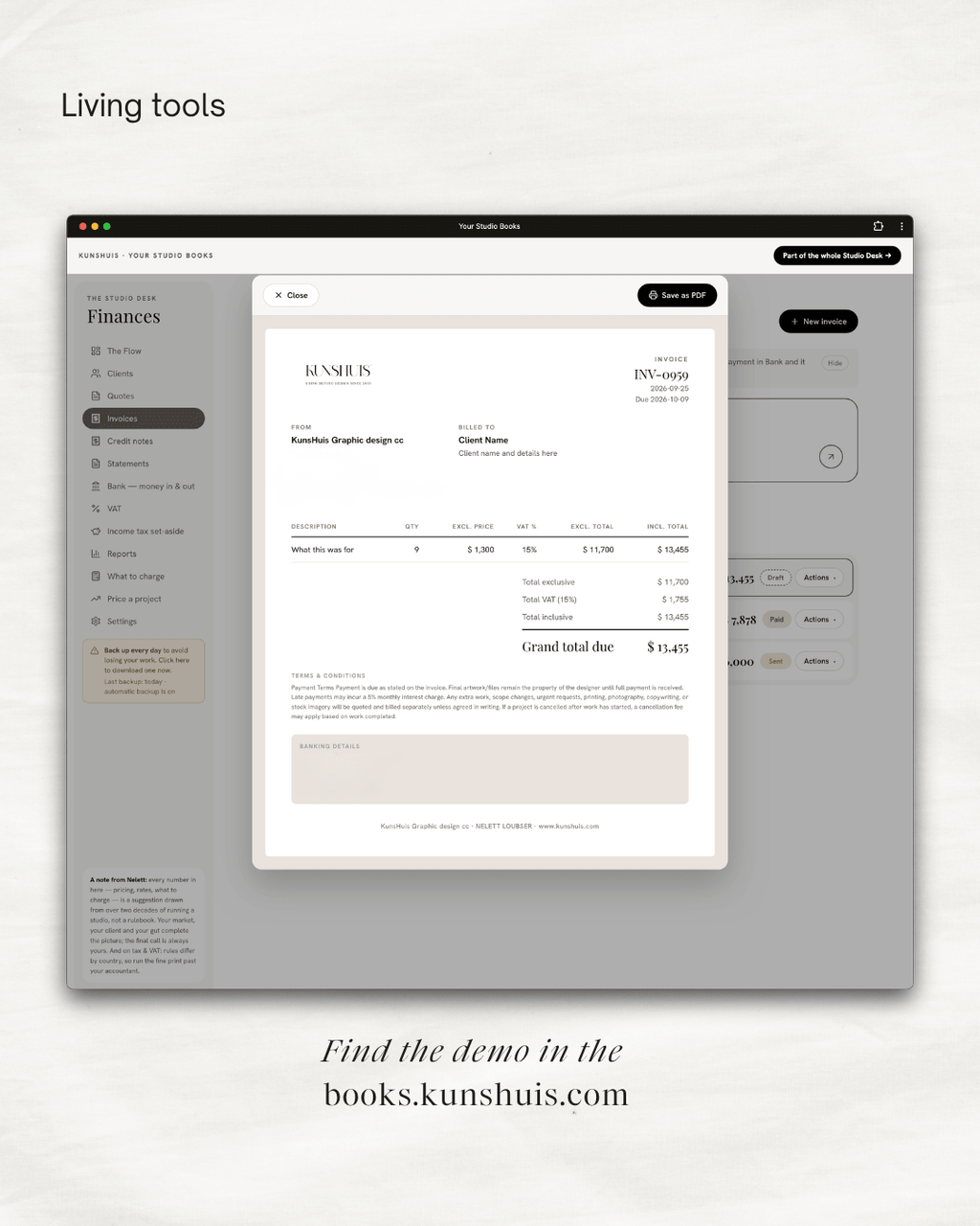 Your Studio Books – Invoicing & Bookkeeping app for Designers